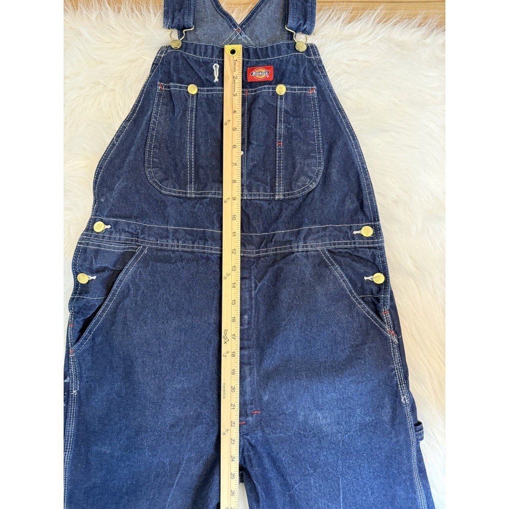 Dickies Womens Denim Overalls Dark Wash Bibs Sz 32x32 Utility Carpenter Workwear - Picture 5 of 8